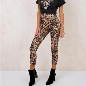 High-Waist Leopard Print Skinny Pants - Brown